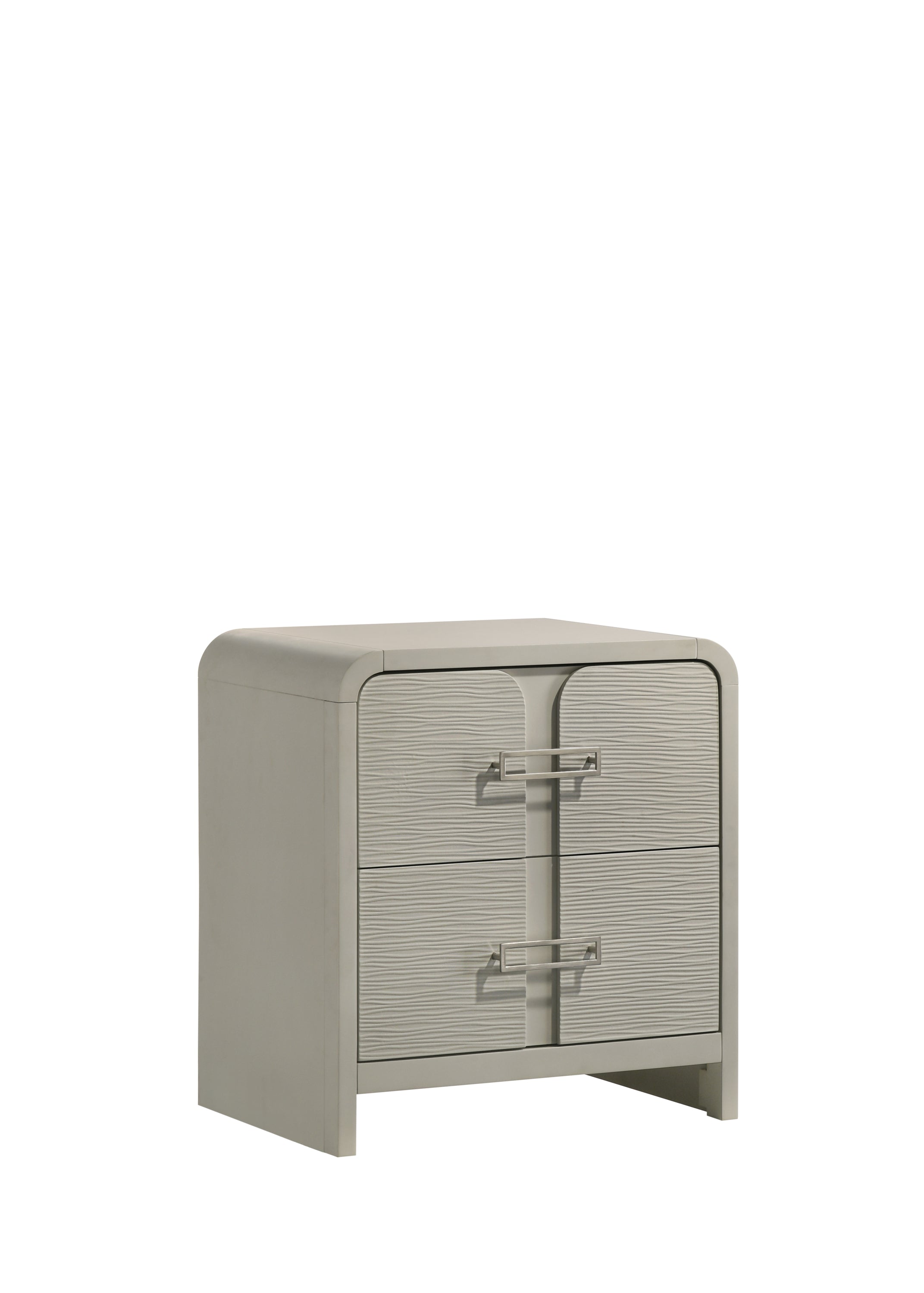 Modern 2 Drawer Nightstand from the Aria collection in beige, showcasing a textured front and sleek metal handles for contemporary interiors.