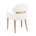 Back angled view of Contemporary Dining Arm Chair in White and Gold showing modern silhouette and metallic finish.