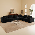 142-Inch Modular 6-Piece Corduroy Sectional Sofa in Black