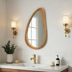 Teardrop Wooden Wall Mirror for Modern Home Decor.