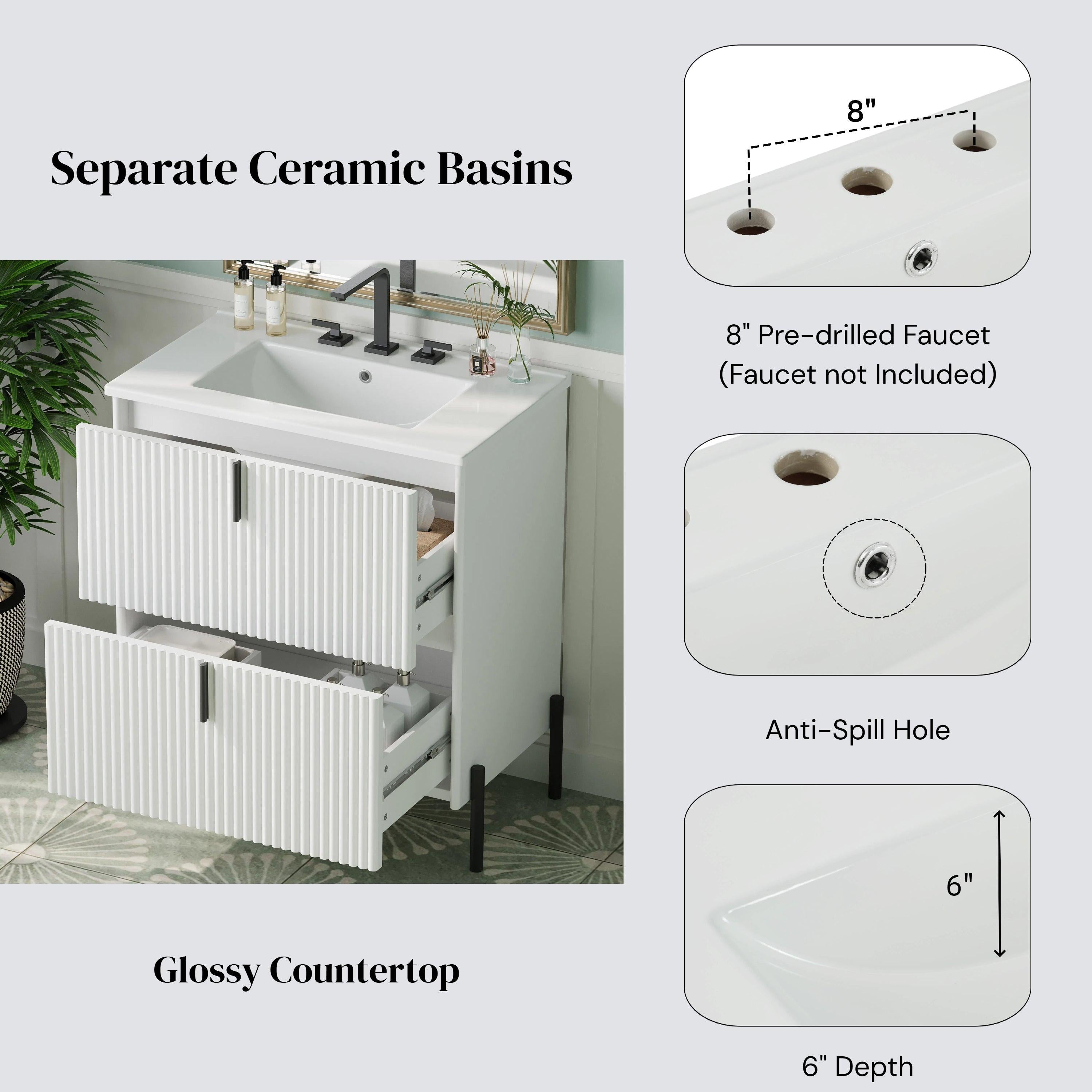 White Bathroom Vanity with Ceramic Sink - 30 Inch Design.