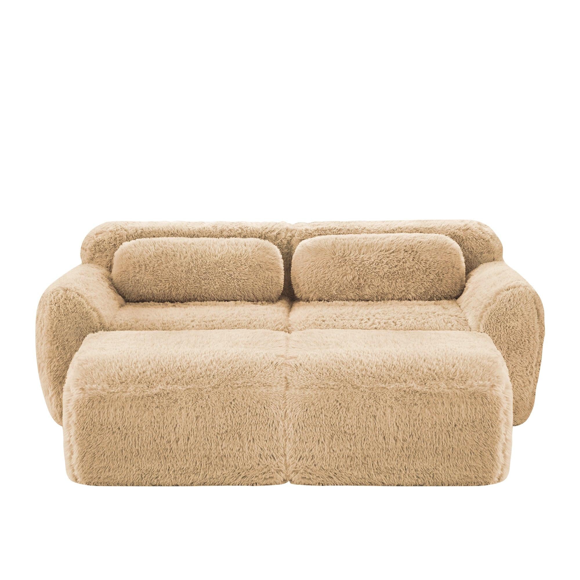 Plush Fabric Modular Sectional Sofa - No Assembly, Anti-Slip.