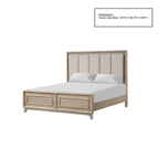 Queen Size Bed with Padded Headboard in Oak Finish.