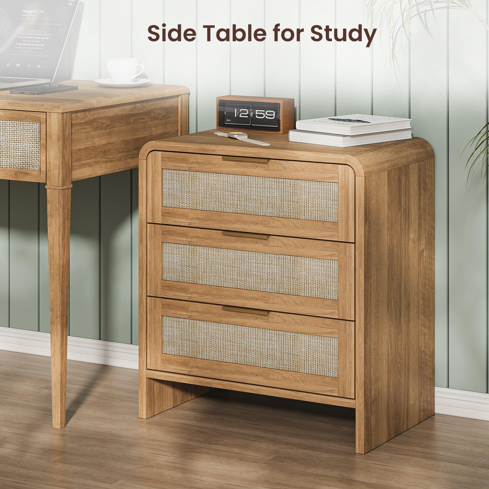 Rattan Nightstand with 3 Drawers for Modern Bedrooms.