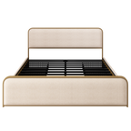 King Metal Bed Frame with Storage Drawers and Upholstered Headboard.