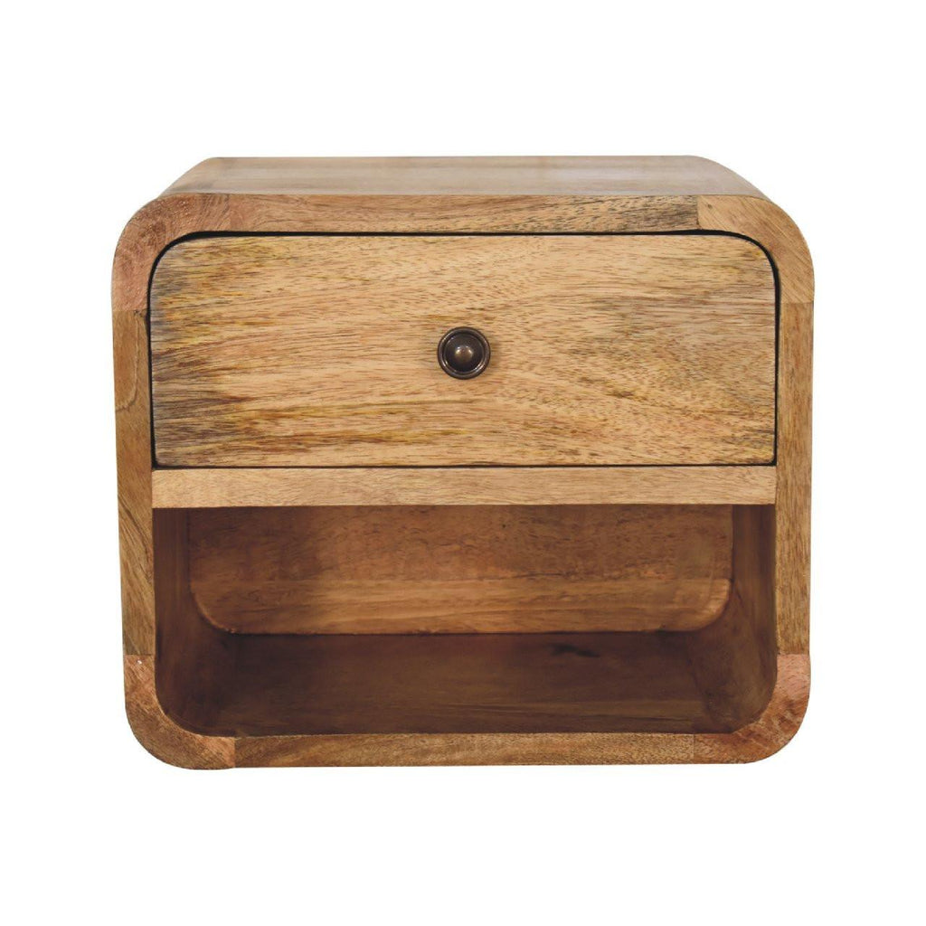 Solid Wood Mini Oak-ish Floating Open Bedside, 1-Drawer.