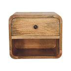 Solid Wood Mini Oak-ish Floating Open Bedside, 1-Drawer.
