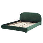 Dark Green Velvet Queen Bed with Curved Headboard.