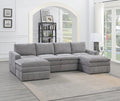 Contemporary 6-piece modular sectional in plush granite fabric, featuring two matching ottomans in a U-shaped layout.