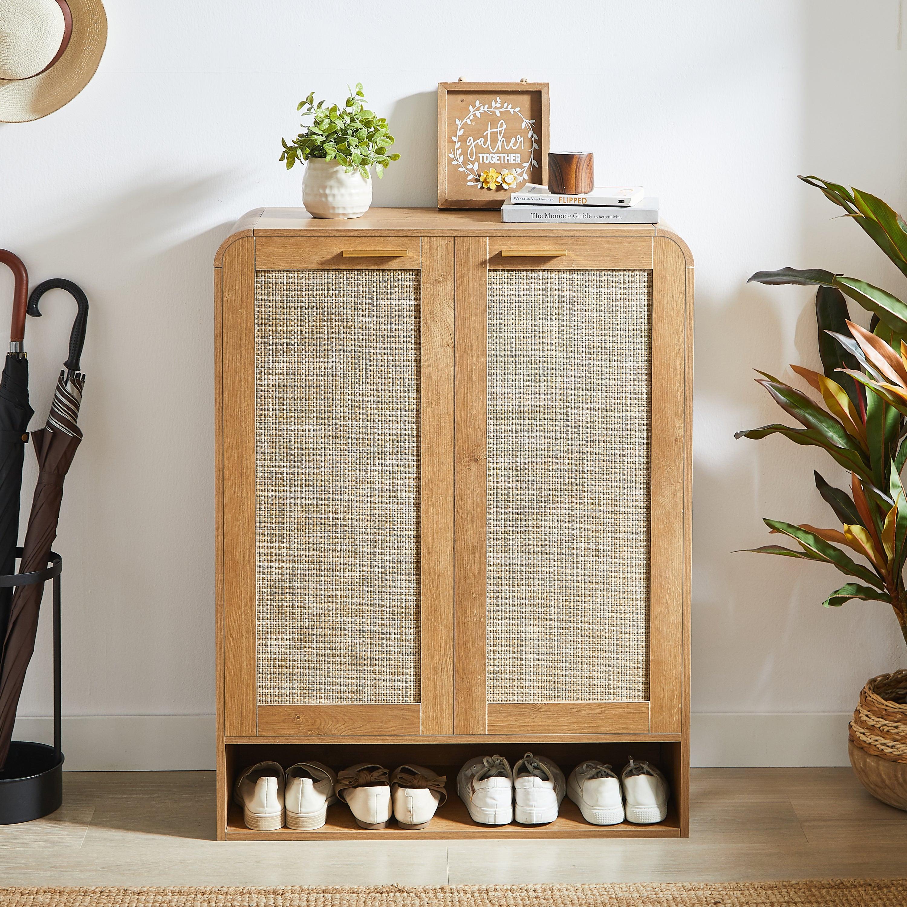 Rattan Shoe Cabinet with 6-Tiers for Shoe Storage.