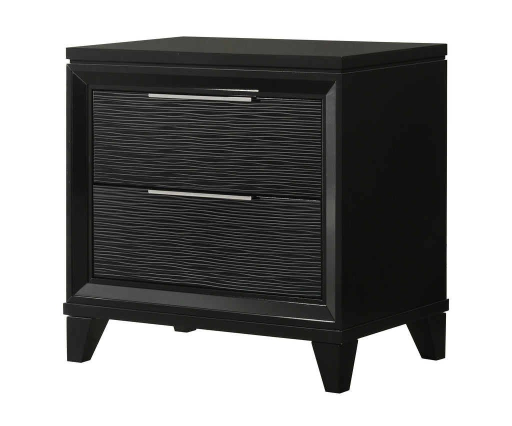 Contemporary Black Textured 2-Drawer Wooden Nightstand, 27-Inch