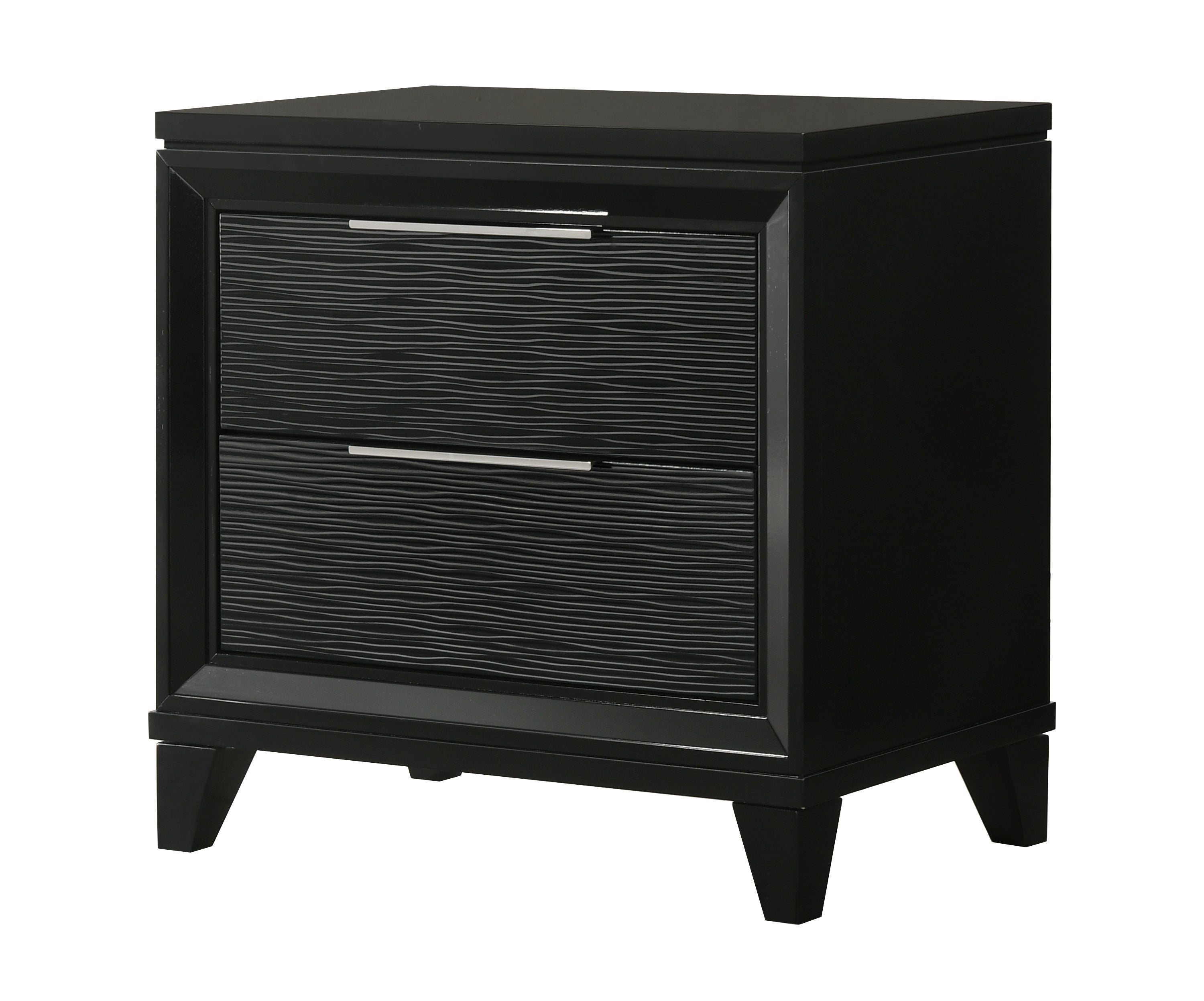 Contemporary Black Textured 2-Drawer Wooden Nightstand, 27-Inch