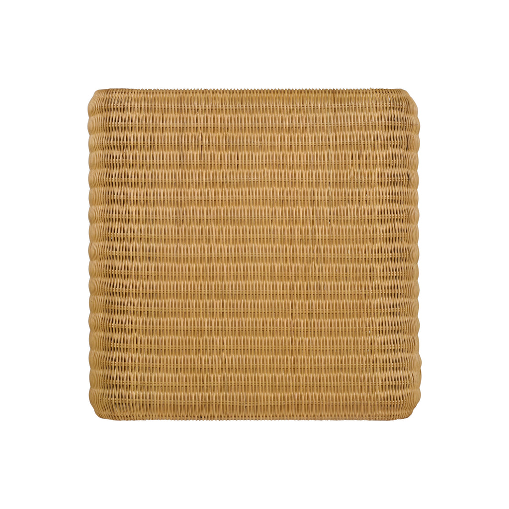 Top-down view of Square Woven Rattan End Table, Natural, displaying its square shape and tightly woven surface.