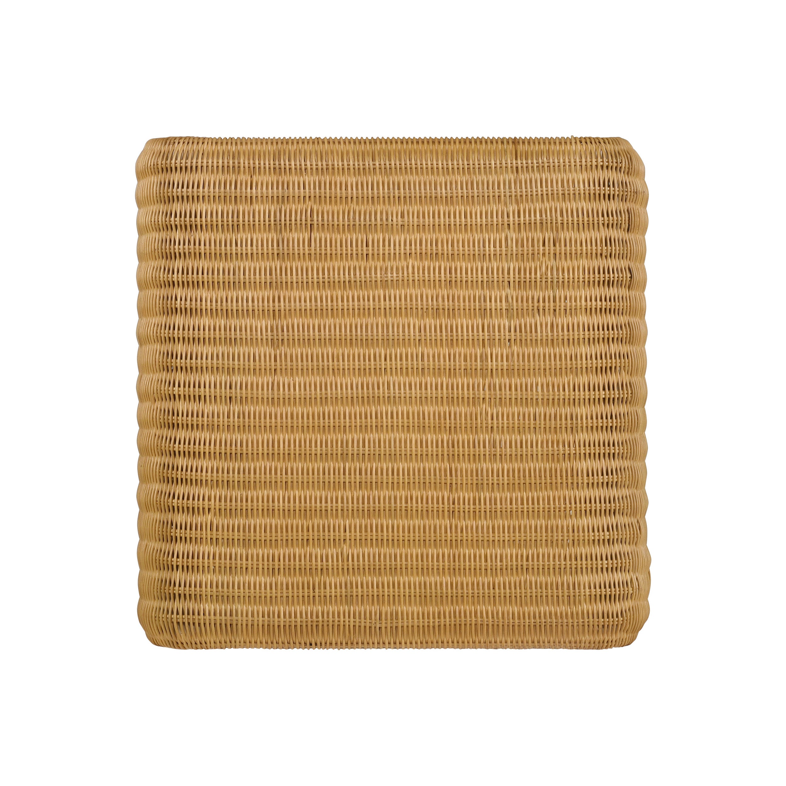 Top-down view of Square Woven Rattan End Table, Natural, displaying its square shape and tightly woven surface.