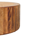 Artisan Solid Wood Coffee Table with Rattan Design.
