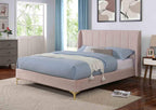 Light Pink Queen Bed with Wingback Headboard.