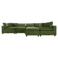 Olive green velvet modular sectional sofa with deep foam cushions and a clean, modern design on a plain white background.