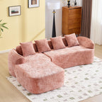 Pink Chenille L-Shaped Sofa Perfect for Living Room.