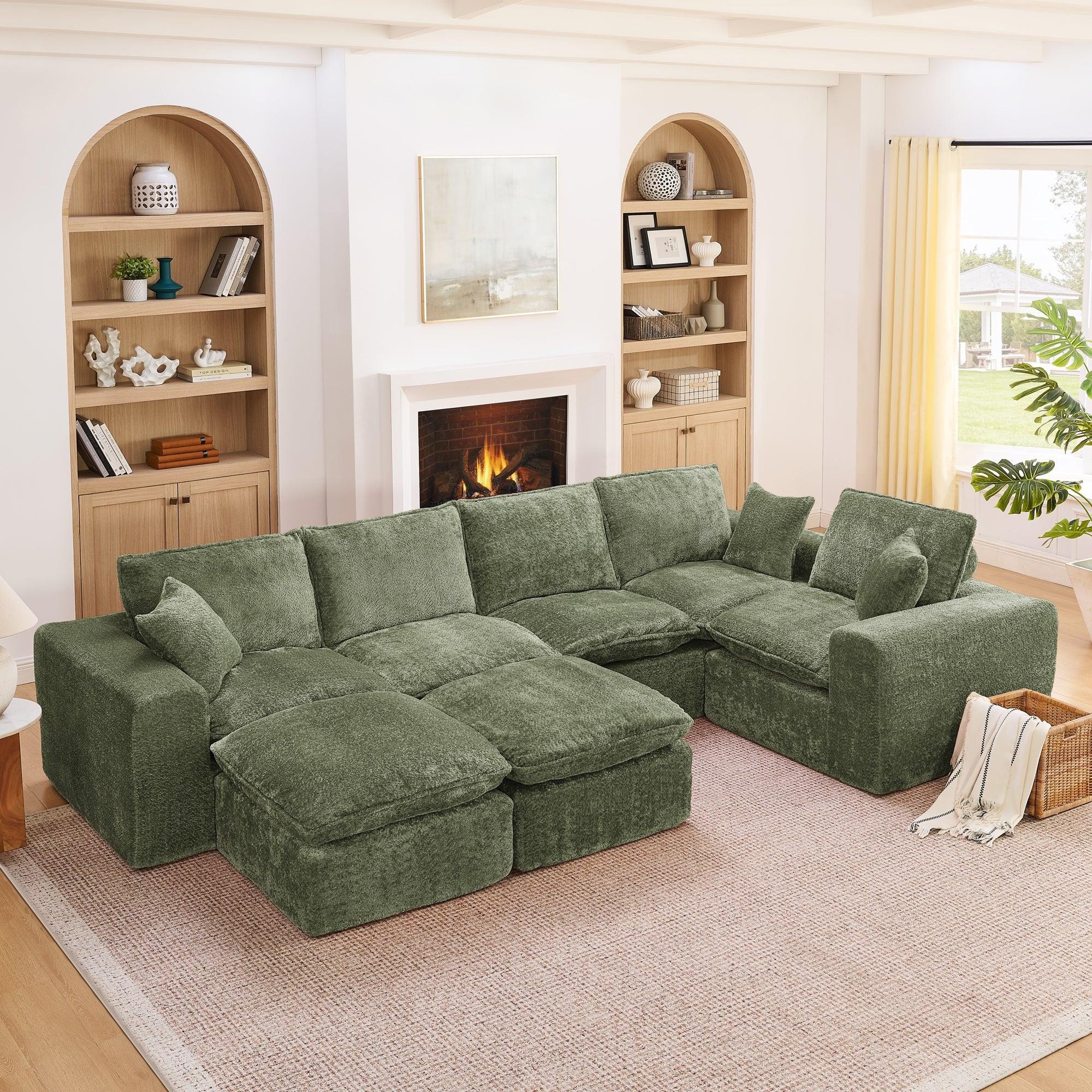 107'' Modern L-shaped Sectional Sofa with Ottomans.