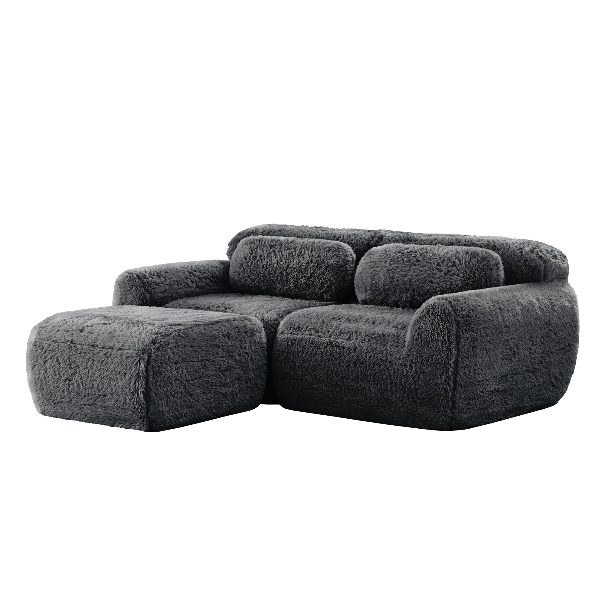 Angled view of dark grey Modular Plush Sectional Sofa with chaise, highlighting its soft, ergonomic build and no-assembly design.