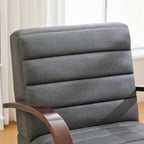 Modern Upholstered 360° Swivel Accent Chair with Solid Wood Armrests, Comfy Channel Tufted Lounge Reading Chair, Gray PU, 30.3'W.