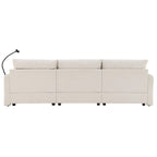 Back view of beige L-shaped sectional sofa with USB charging port and phone holder, designed for modern home comfort and convenience.