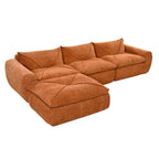 Angled view of 116'' compressed sofa no assembly with left-side chaise, highlighting plush cushions and modern silhouette.