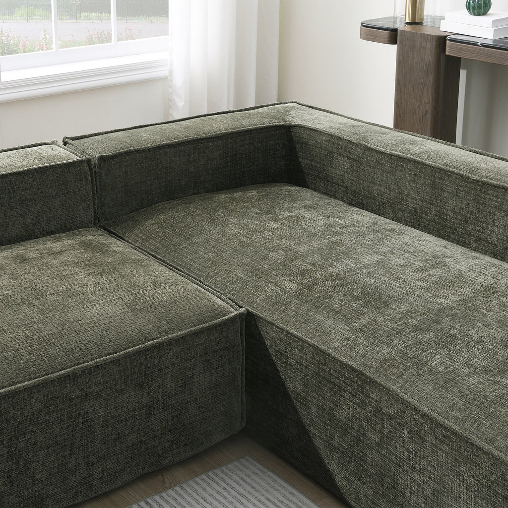 Corner view of Modular Chenille Sectional Sofa showing deep seating and clean lines, perfect for contemporary home interiors.