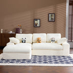 Front view of Compressed Corduroy Sofa in white with plush seating, 3 back cushions, and 2 pillows for maximum comfort.