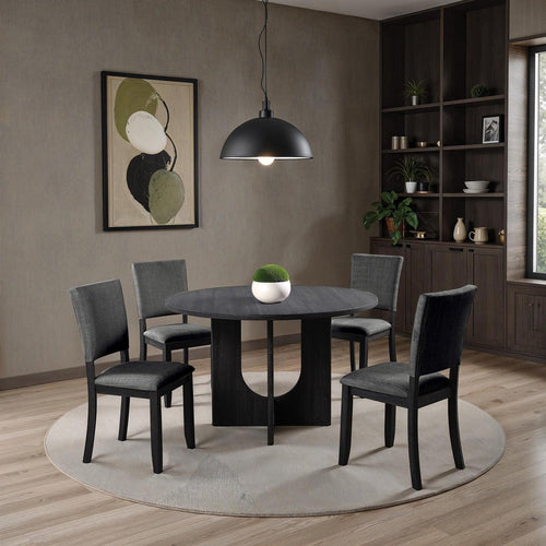 5pc Dining Set Dark Gray for Dining Room with Round Table.