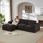 Chenille Cloud Sofa - Comfortable & Combinable dark gray sectional in modern living room with woman lounging. Features plush cushions and modular design.