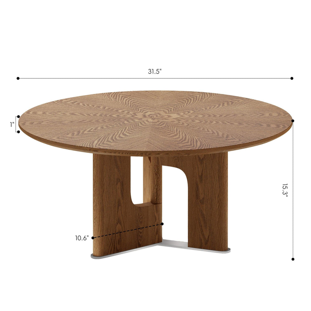Round Rustic Ash Wood Coffee Table for Small Living Rooms.