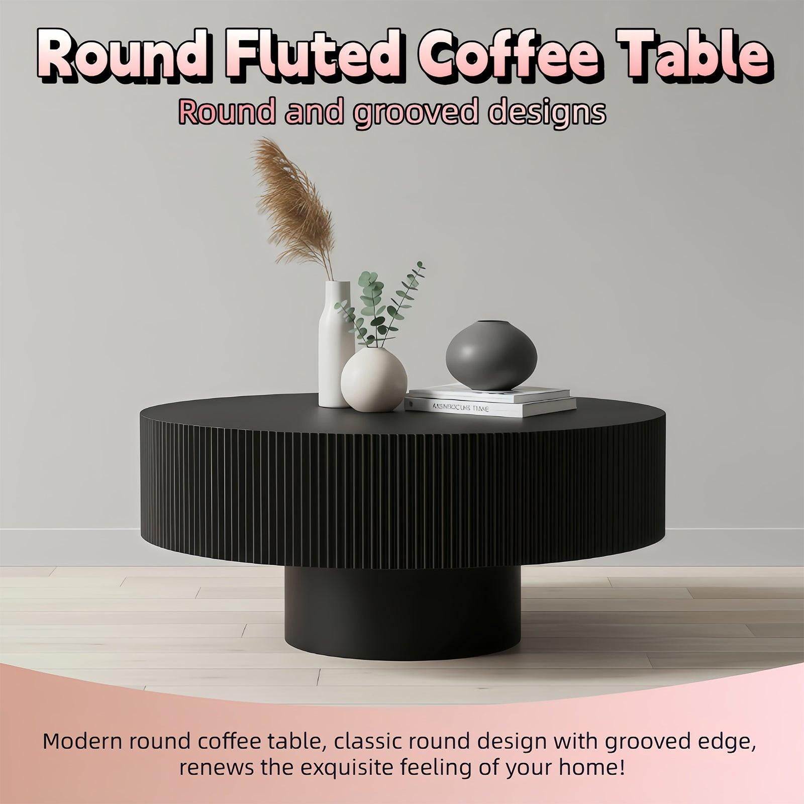 Fluted Round Coffee Table - Mid Century Modern Design.