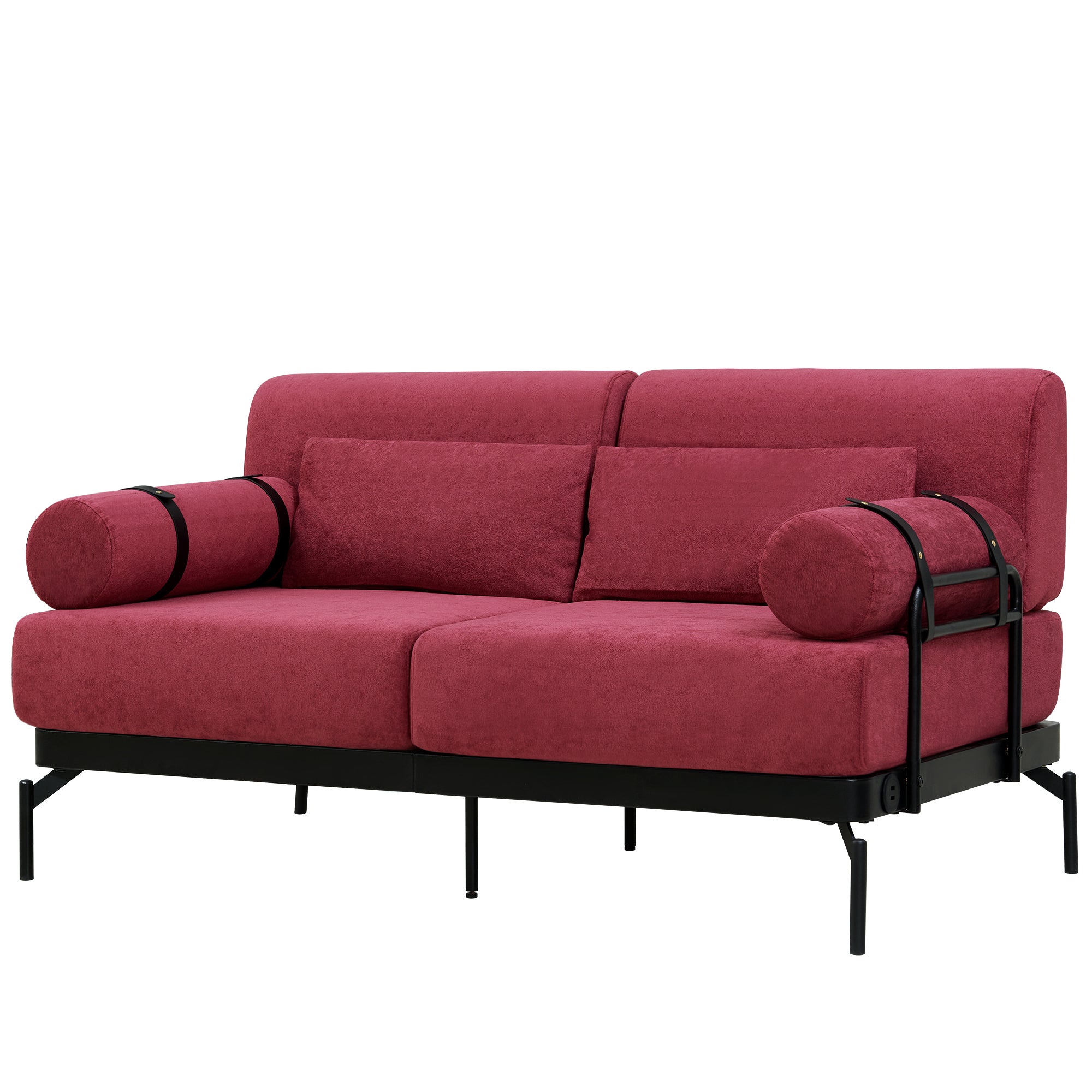 Modern Loveseat Sofa 59' Sofa Couch 2-Seater with USB Ports, Unique Cylindrical Armrests, Red Chenille