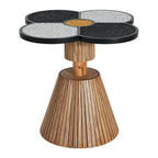 Modern Four-Leaf Clover Accent Table with a flared wooden base and textured terrazzo surface for stylish home decor.