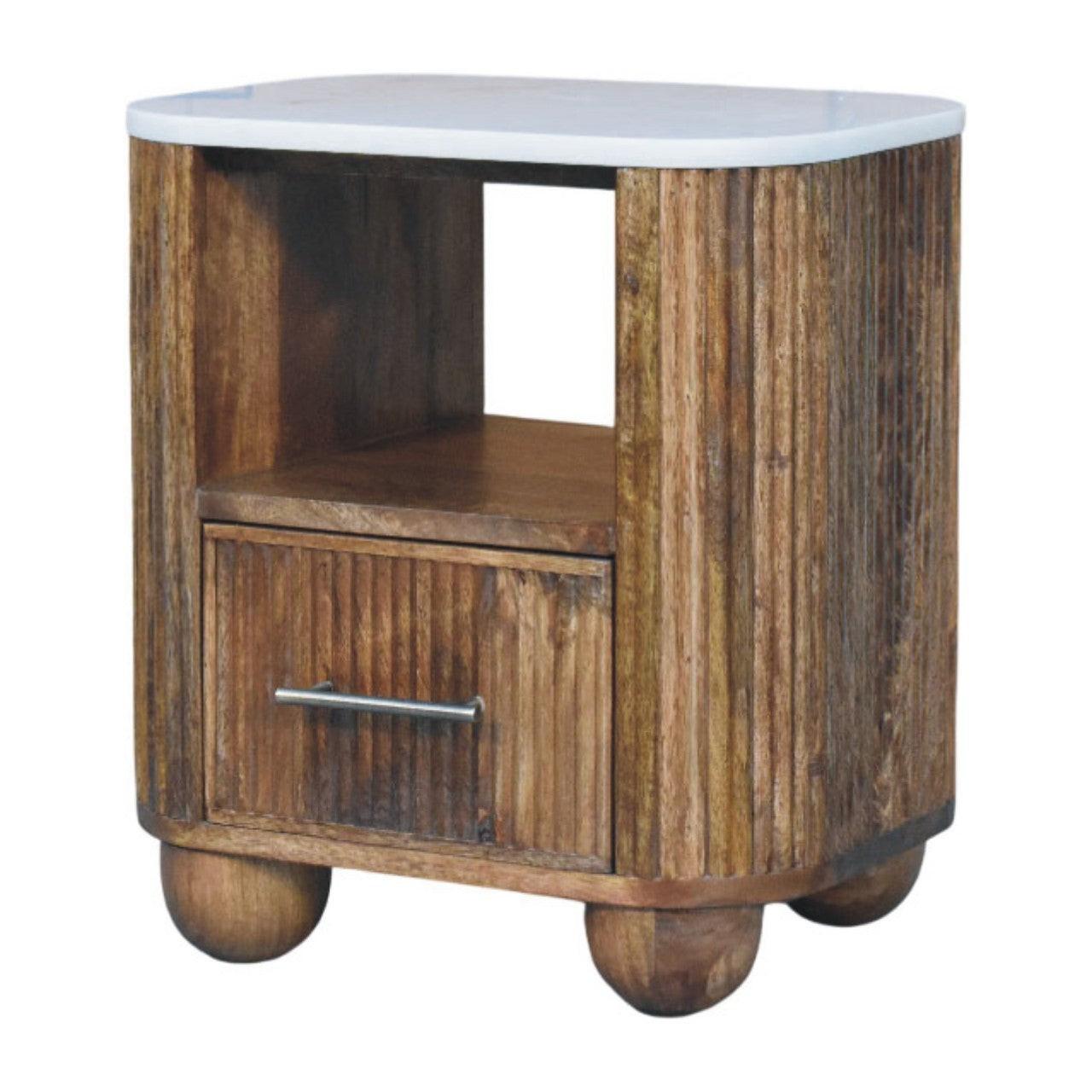 Solid Wood Bedside Table with Marble Top.