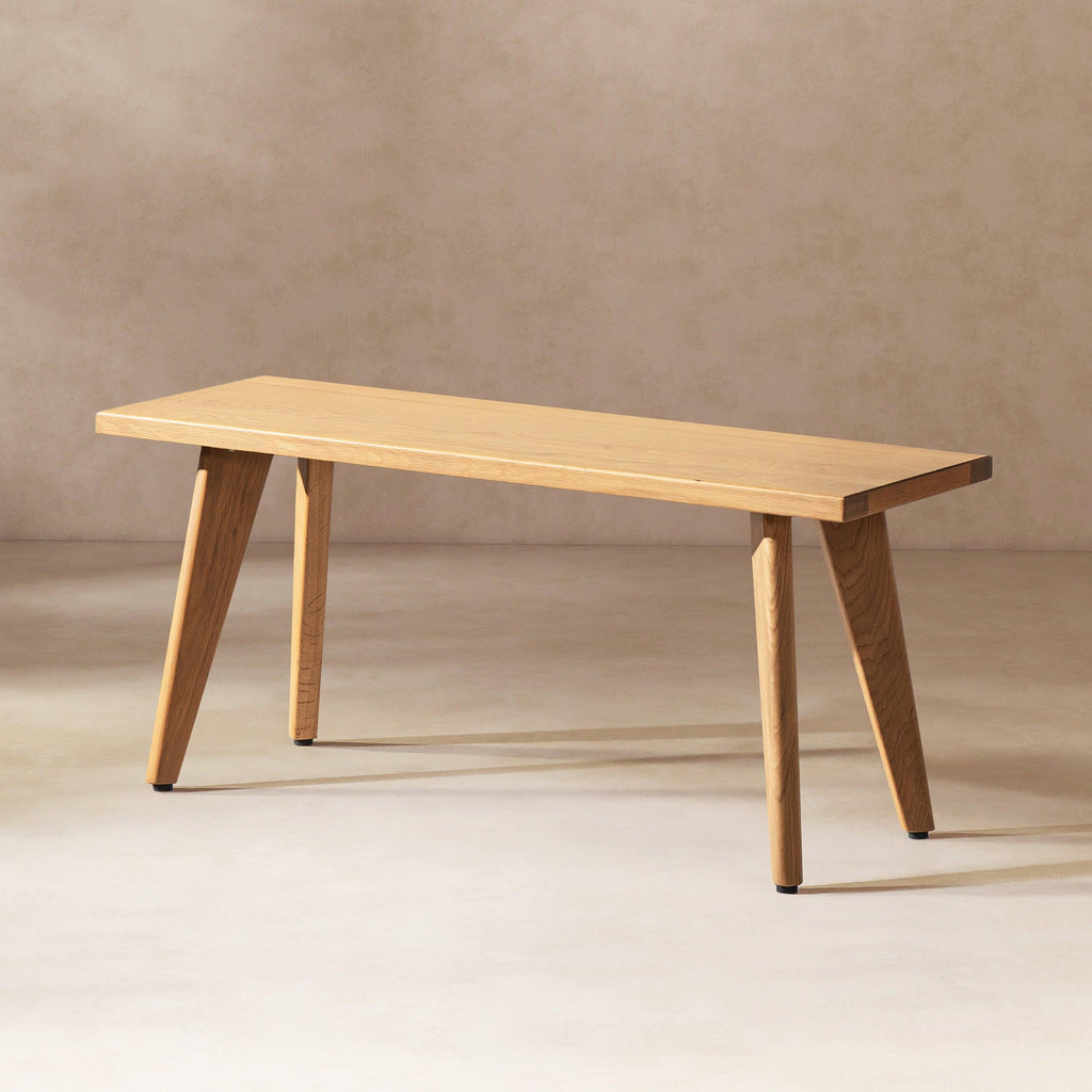 Capri 41.5' Solid Red Oak Wood Bench, Natural Brown Red Oak.