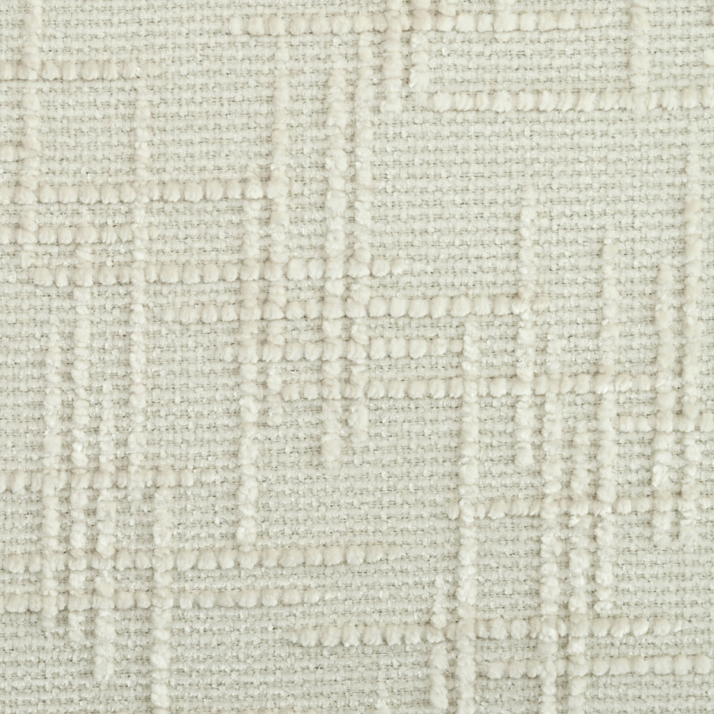 Close-up of chenille upholstery pattern on the U-shaped sectional sofa with ottoman, showing intricate woven texture.