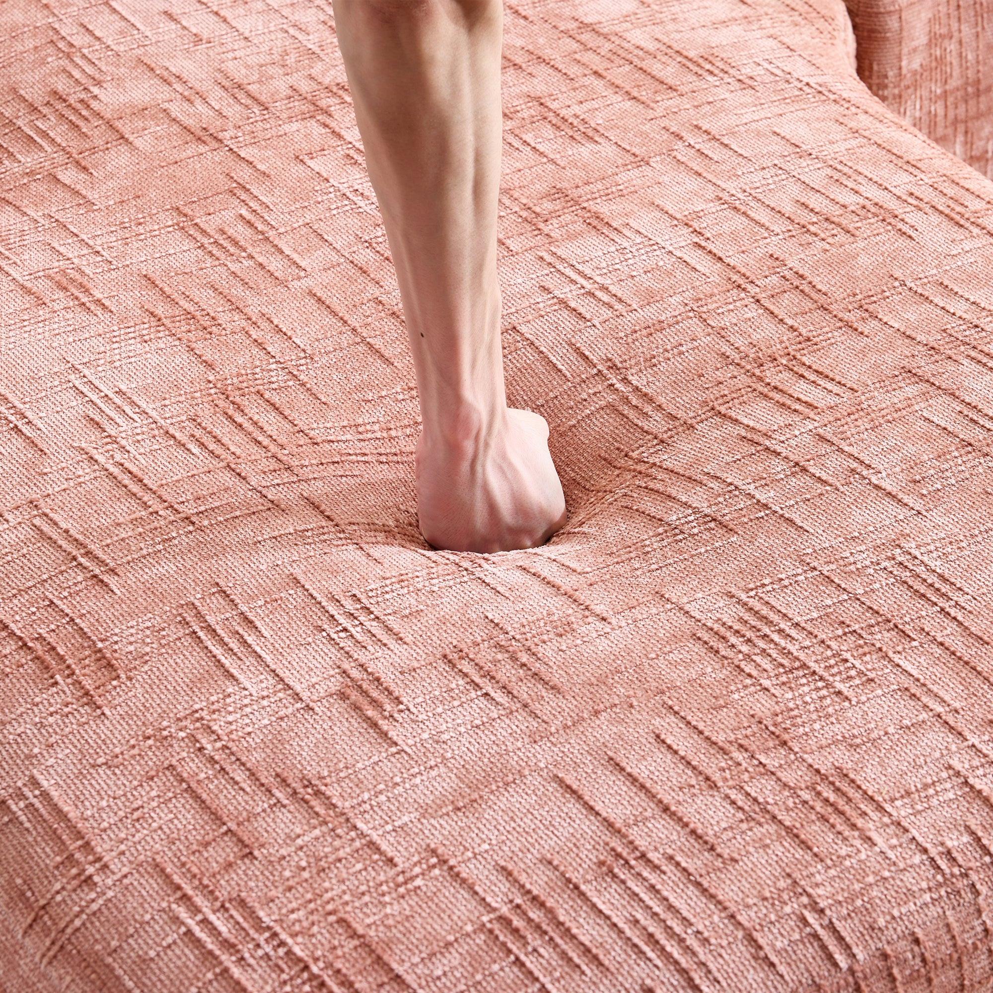 Pink Chenille L-Shaped Sofa Perfect for Living Room.