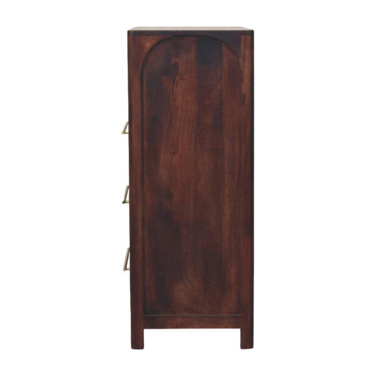 Solid Wood 3 Drawer Chest with Arched Edge Design.