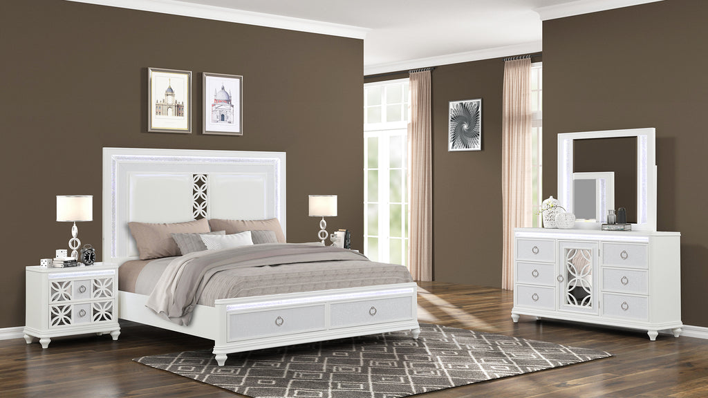 Abigale Modern Queen 4-Piece Wood Bedroom Set with LED and Storage