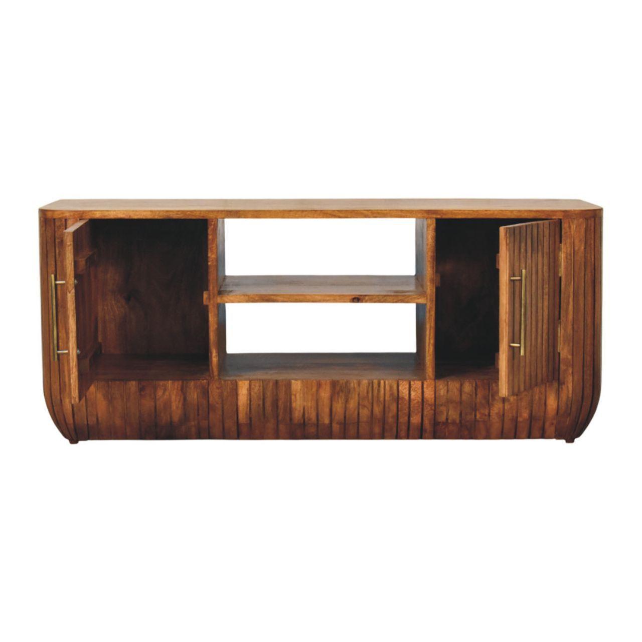 Solid Wood Media Console - Artisan Furniture with Shelves.