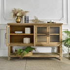 Wooden Sideboard Cabinet with Glass Doors for Storage.