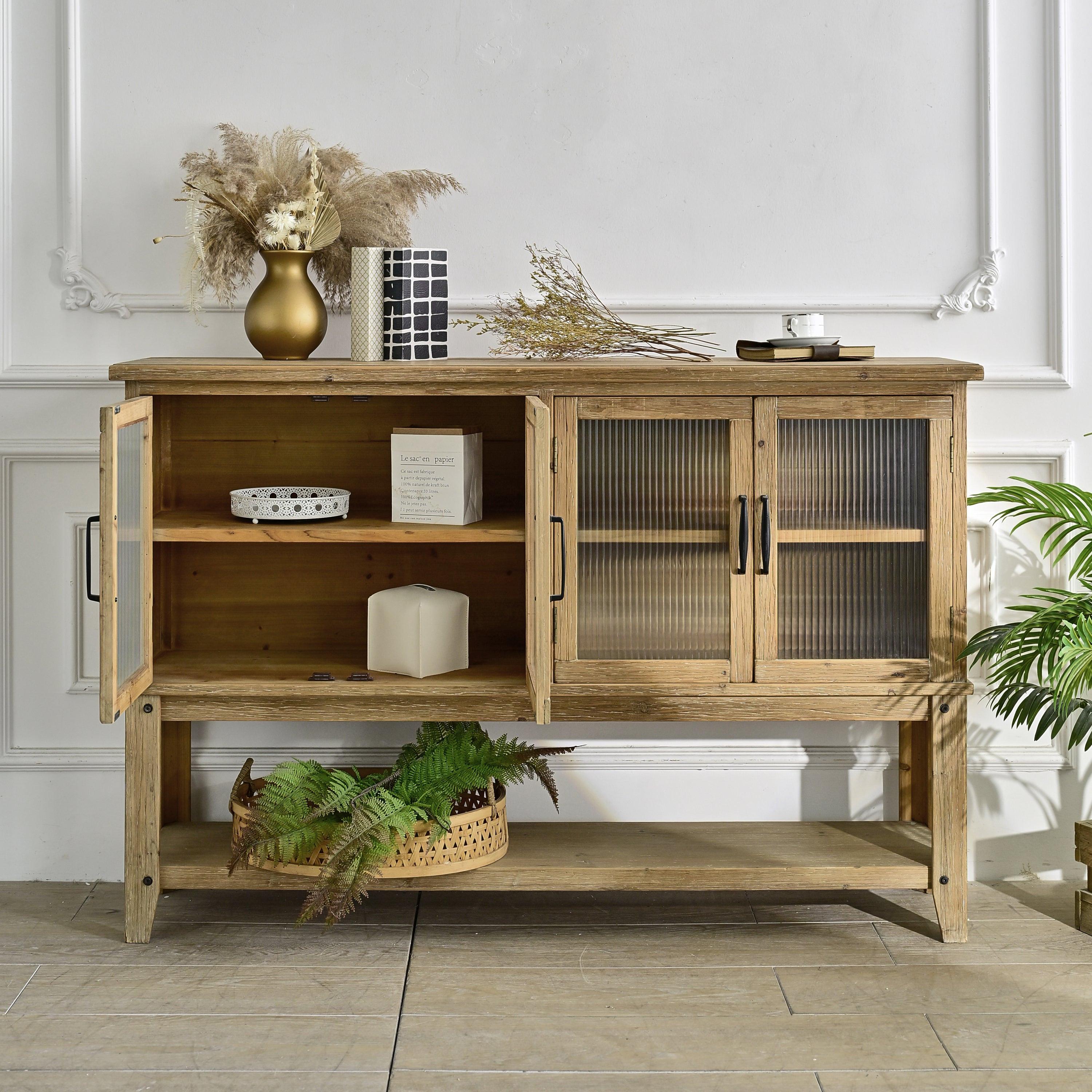 Wooden Sideboard Cabinet with Glass Doors for Storage.