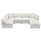 Top-down view of 130' Modular Sofa Bed - Convertible 6 Seat Sectional arranged in L-shape with two throw pillows.