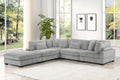 Bentley Modular Sectional Sofa - Modern Style in gray corduroy with acacia wood base, ideal for spacious contemporary living rooms.