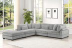 Bentley Modular Sectional Sofa - Modern Style in gray corduroy with acacia wood base, ideal for spacious contemporary living rooms.