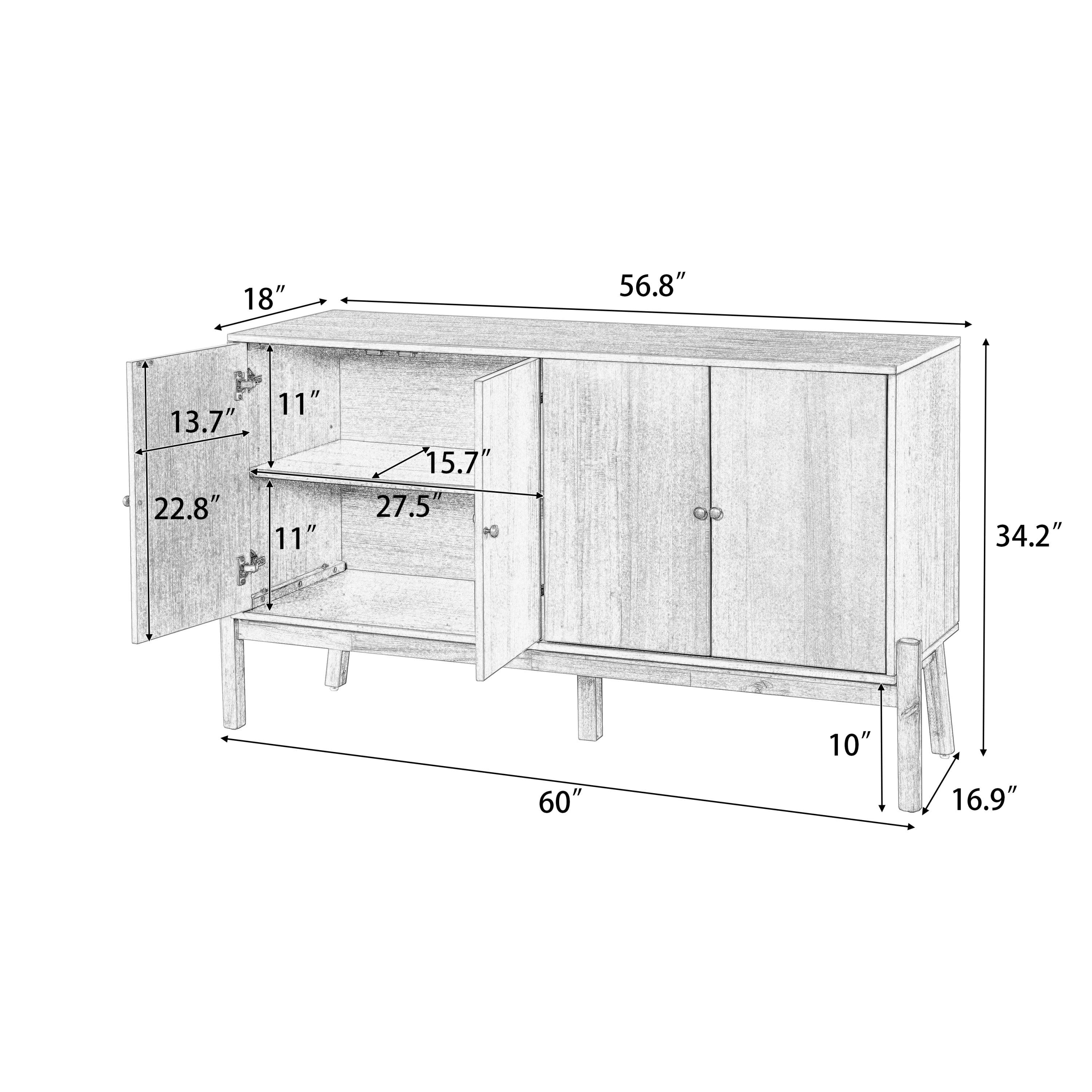Vintage Sideboard Cabinet with 4-Door Storage.