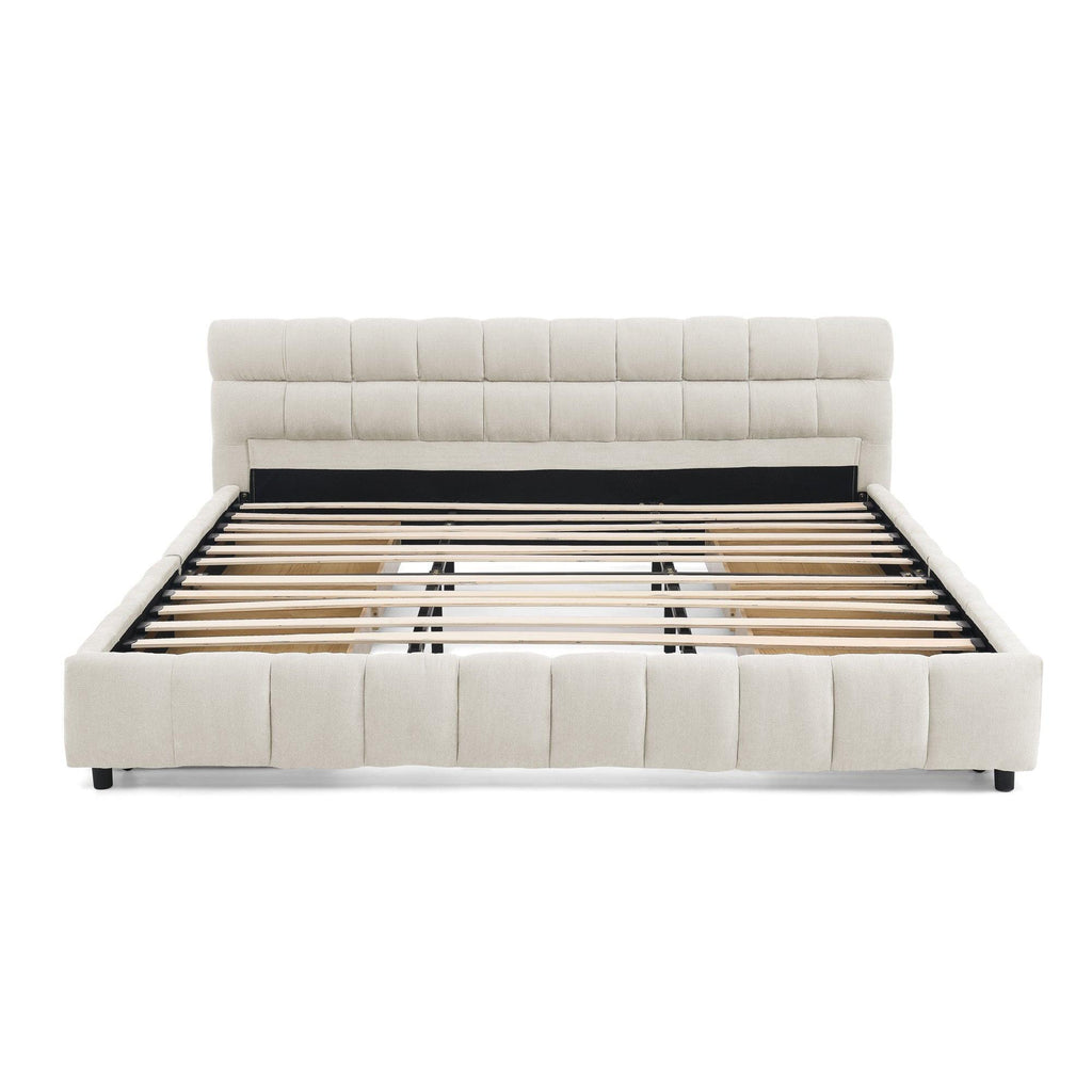 California King Upholstered Bed with Storage Drawer.