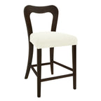 Angled view of Counter Stool Set of 2 - Dark Brown + Beige highlighting the sleek frame and soft upholstered seat.